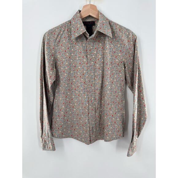 RRL Women’s Snap Down Shirt Floral Collared Size M Ralph Lauren Cotton Western - Picture 2 of 9